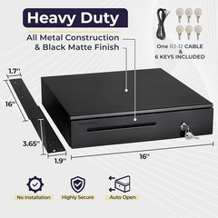 16 inch cash register drawer for pos, 5 bill 6 coin tray, under counter mount