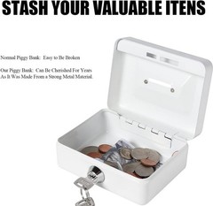X-Small White Locking Money Box, Lightweight and Portable for Secure Savings