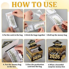Graduation Money Box Cash Gift Pull Black Gold 2026 Grad Surprise Funny DIY