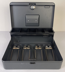 Steelmaster By MMF Industries Tiered Tray Cash Box W 2 Keys 11.5”x9”x3.5” Gray