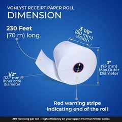 Vonlyst Receipt Paper Roll 3 1/8 x 230 for Epson Thermal Printer (12 rolls)