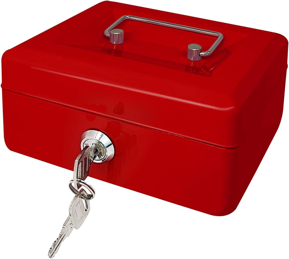 Steel Cash Box with Key Lock, Metal Small Money Organizer with Money Tray,Cash S