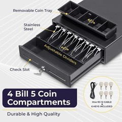 13″ Electronic Cash Register Drawer for Point of Sale (POS) System with 4 Bil…