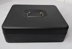 Large Lockable Cash Box with Money Tray & Key, Black, 11.8×9.45×3.54