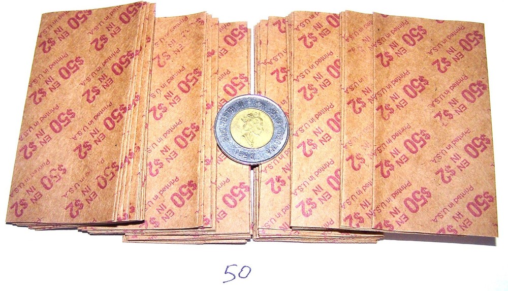 Flat Coin Wrappers $2 Canada Twoonie 50 High Quality Kraft Pop Out