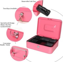 Elegant Pink Cash Box with Key Lock & Removable Tray – 9.8” x 7.1” x 3.7”