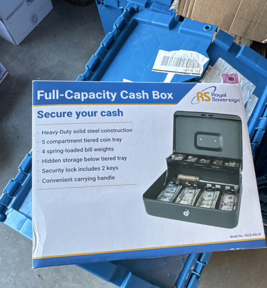 Royal Sovereign RSCB-400-SP Steel Cash Box Lockable Portable Adjustable Tray