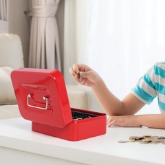 Small Red Cash Box, Combination Lock, 7.87×6.3×3.54, Money Tray, Metal, Set