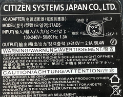 CITIZEN 37AD5 24V Power Supply Adapter 3 Pin CTS651 CTS601 CTS801 CTS851 CTE301