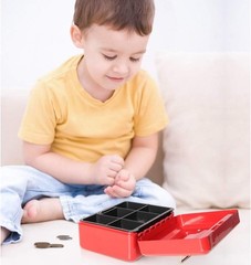 Cash Box with Money Tray, Small Money Box with Key Lock, 6″ x 4 4/5″ x 3″, Red