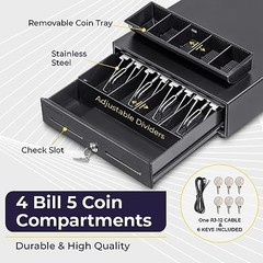 13″ Electronic Cash Register Drawer for POS System – 4 Bill 5 Coin Tray, Key-Loc