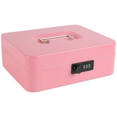 Pink Steel Cash Box with Combination Lock Large Money Safe 9.84×7.87×3.54