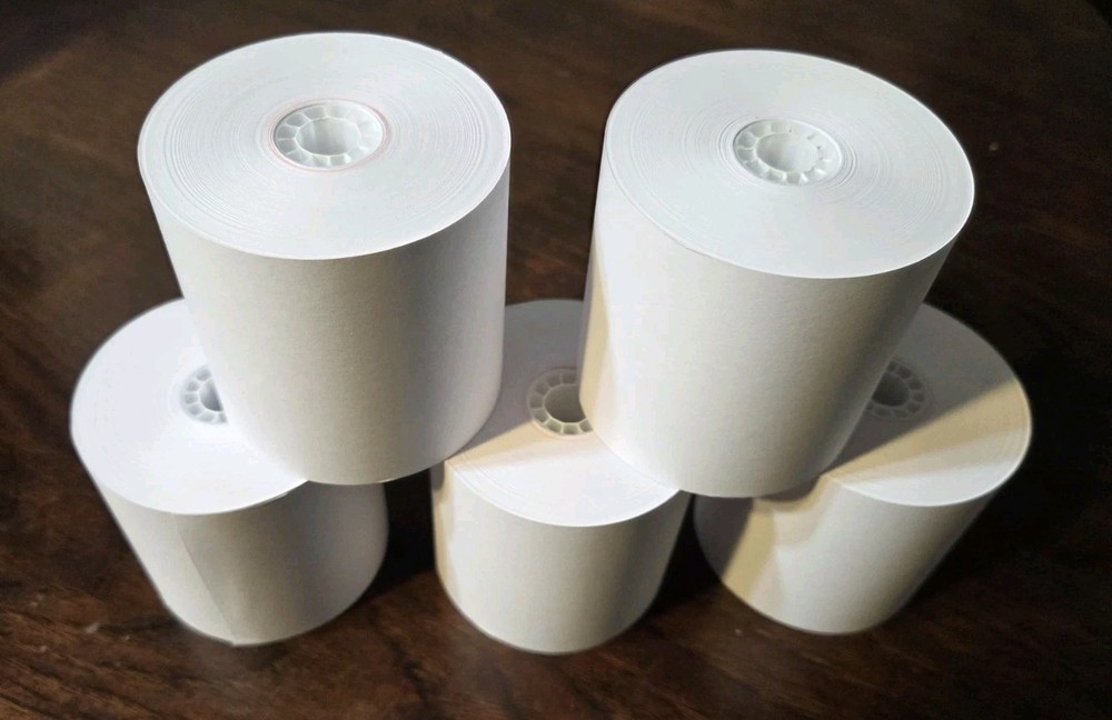 3″ x 165′ 1-Ply White Bond Cash Register Receipt POS Paper Rolls – 5 Count