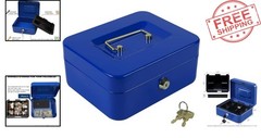 Medium Metal Cash Box with Key & Removable Money Tray, Water-Resistant, 7.87”