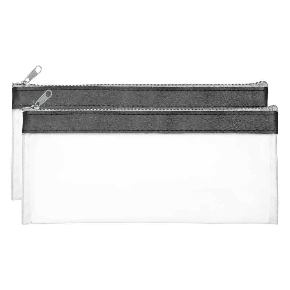 8.7×3.9 Inch Money Bags with Zipper, 2 Pcs Clear PVC Cash Pouch, Black
