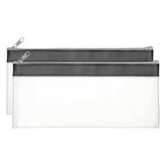 8.7×3.9 Inch Money Bags with Zipper, 2 Pcs Clear PVC Cash Pouch, Black