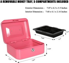 Elegant Pink Metal Cash Box with Key Lock – Portable & Durable Storage Solution