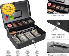 Cash Box with Money Tray and Key Lock Saving Lock Box with Money