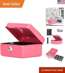 Compact 5.9″ Pink Cash Box with Key Lock and Money Tray – Perfect for Festivals