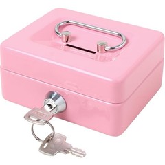 Small Cash Box Lock Key Metal Coin Piggy Bank Pink