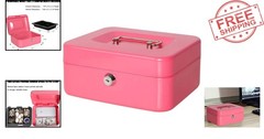 Elegant Pink Metal Cash Box with Key Lock – Portable & Durable Storage Solution