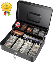 Cash Box with Money Tray and Key Lock Saving Lock Box with Money