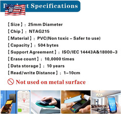 50Pcs NFC Tags NTAG215 NFC Cards Blank NFC Chips NFC 215 Tag Rewritable NFC Tag,