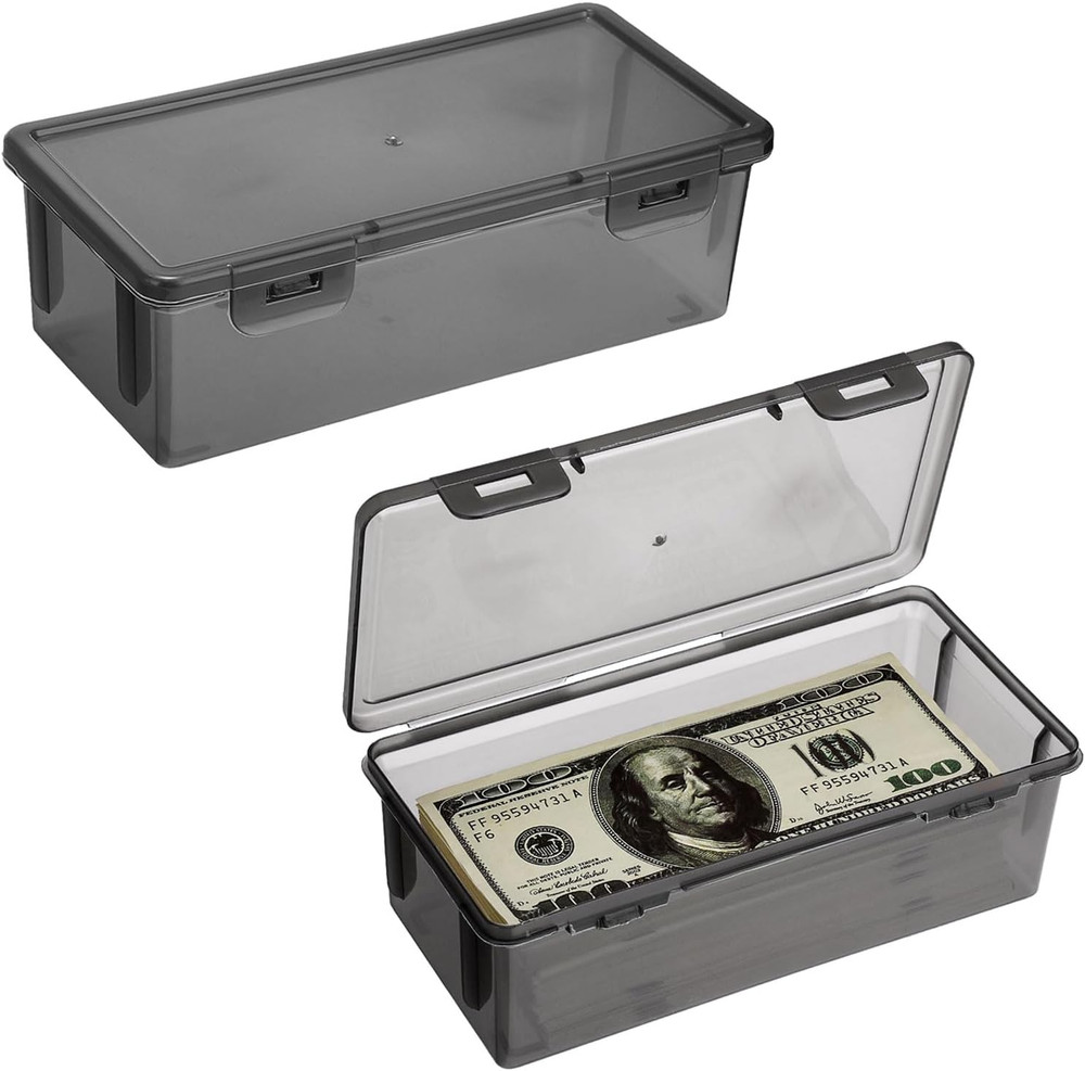 2 Packs Plastic Cash Box Money Organizer Black Currency Tray Rectangular Cash St