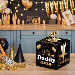 Daddy Birthday Money Box for Cash Pull, Happy Birthday Black Gold Boxes Gifts…
