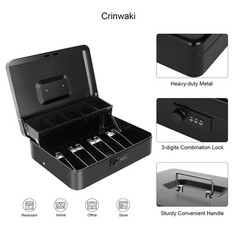 Cash Box with Money Tray and Combination Lock, Large Money Box for Cash Regis…