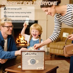 10000 Savings Challenge Box with Lock, Large Wooden 10k Money Saving Box Save…