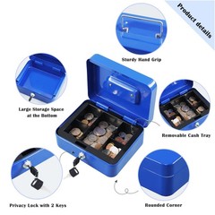 xydled Locking Steel Medium Cash Box with Removable Coin Tray and Key Lock,7….