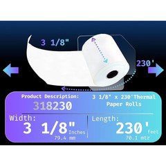 50 Rolls 3 1/8 x 230 Feet Thermal POS Receipt Paper Free 55 GSM Premium