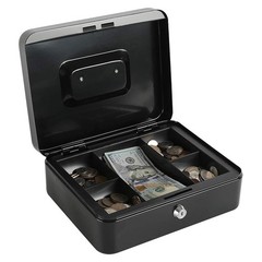 Locking Steel Large Cash Box with Removable Coin Tray and Key Lock,9.84″x 7.8…