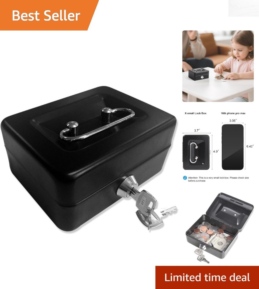 Portable X-Small Cash Box with Key Control – Durable Alloy Steel Design 4.92”