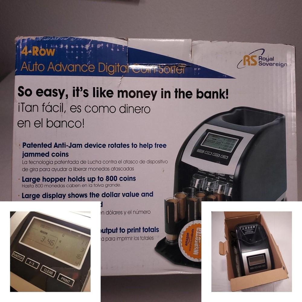 Royal Sovereign FS-44P Electric Coin Money Sorter 4 Row Counter w/ Box Tested