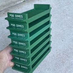 7 MMF Green Colored Plastic Storage Bank Trays Coin Counter $50 Dimes