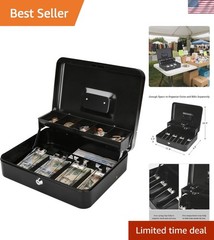 Large Cash Box with Money Tray and Lock – Safe Box for Cash Saving Key Lock M…