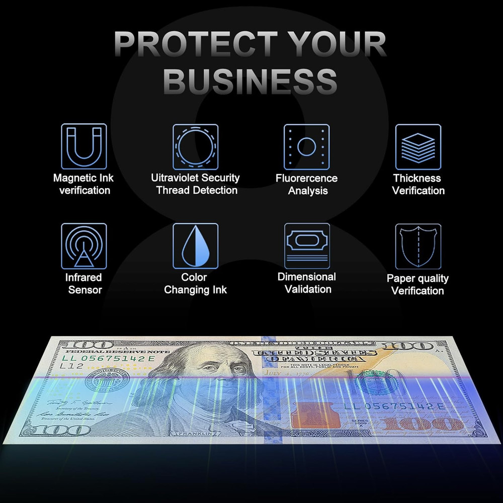 AL1000 Money Counter Machine with Value Counting for USD & EUR, UV/MG/MT/IR/D…