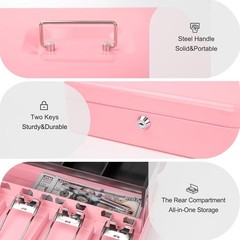 Stylish Pink Cash Box with Key Control – Perfect for Organizing Cash & Coins