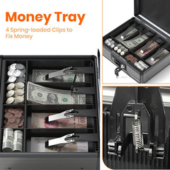 Secure Cash Box with Key Lock & Removable Coin Tray – Large Black 13.5″ x 4.3
