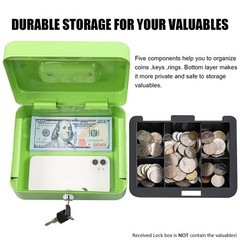 KYODOLED Medium Cash Box with Money Tray, Portable Lock Box, Limegreen