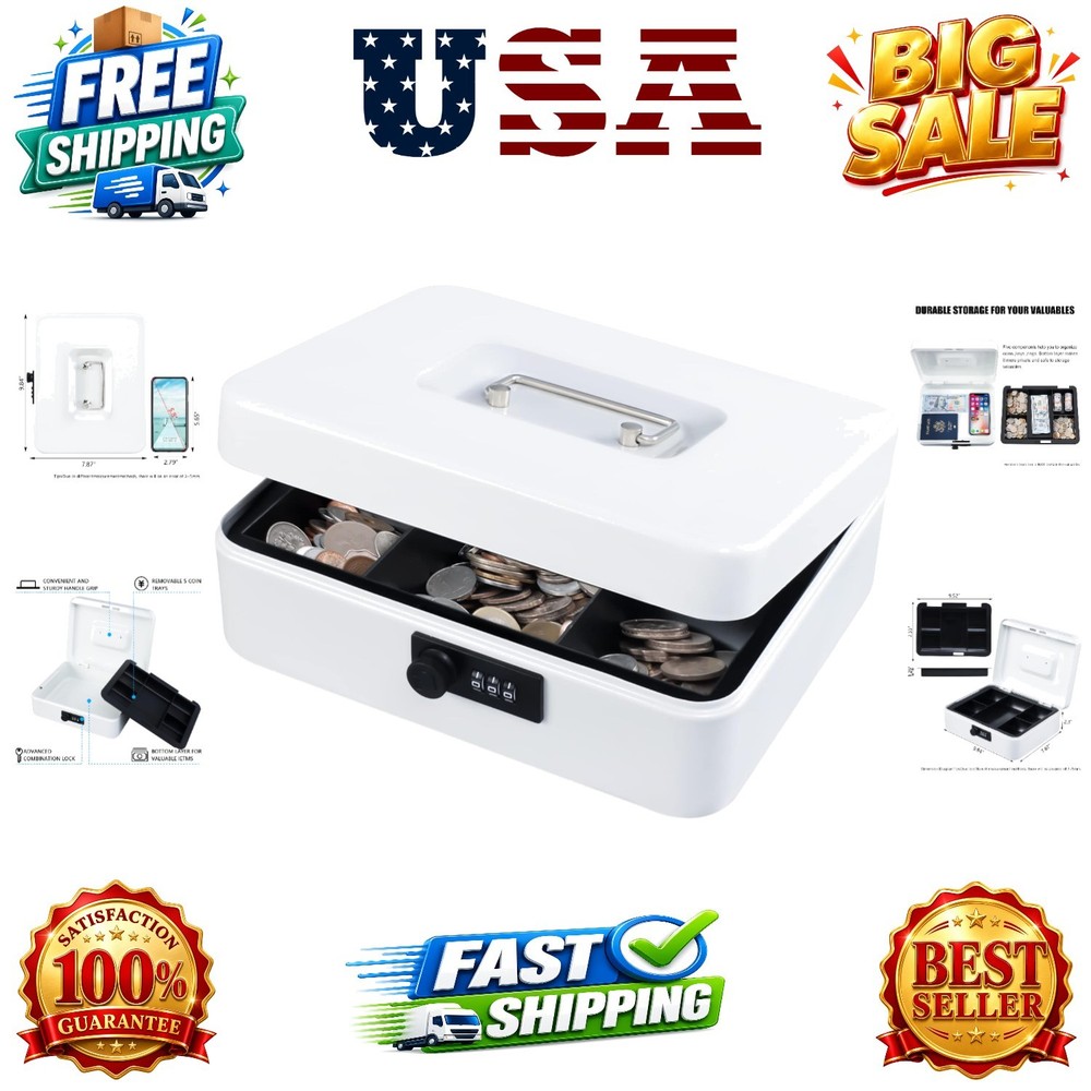 Large Cash Box with Combination Lock,Safe Metal Box for Money, Storage Lock B…