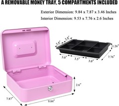 Cash Box with Tray – Light Purple Money Box with Key Lock, Money Saving Box L…