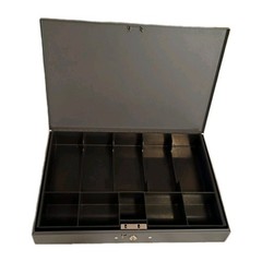 MMF INDUSTRIES HEAVY GAUGE STEEL CASH BOX & TRAY GRAY SUPER – No Lock Key