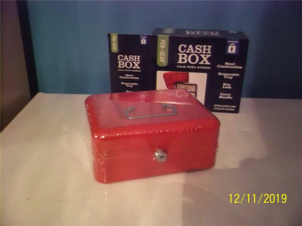 brand new in box red cash box steel construction w/ key lock & carry handle