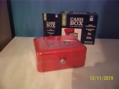brand new in box red cash box steel construction w/ key lock & carry handle