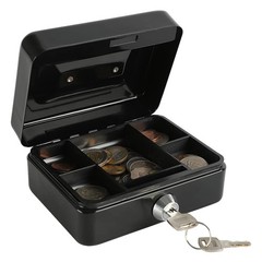 xydled Locking Steel Mini Cash Box with Removable Coin Tray and Small, Black