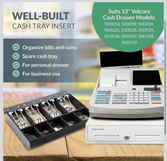 Volcora Cash Drawer Tray – 14.1 x 13 x 2.5 Inch Cash Register Insert