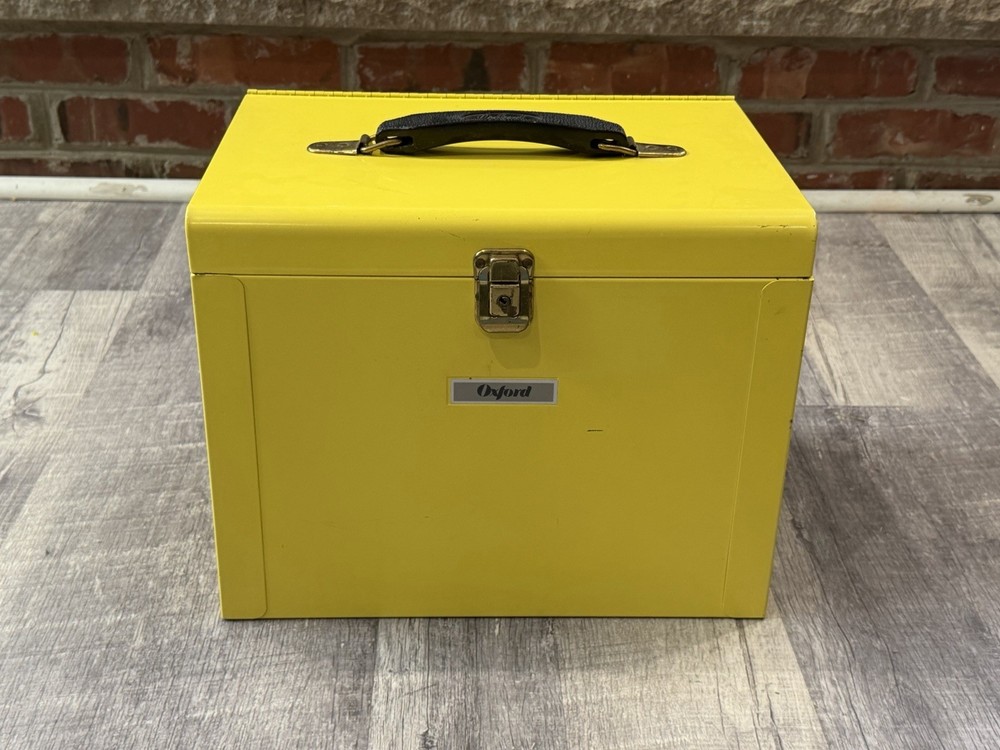 UNIQUE VINTAGE Yellow Oxford Metal Medication LOCKBOX-Antique